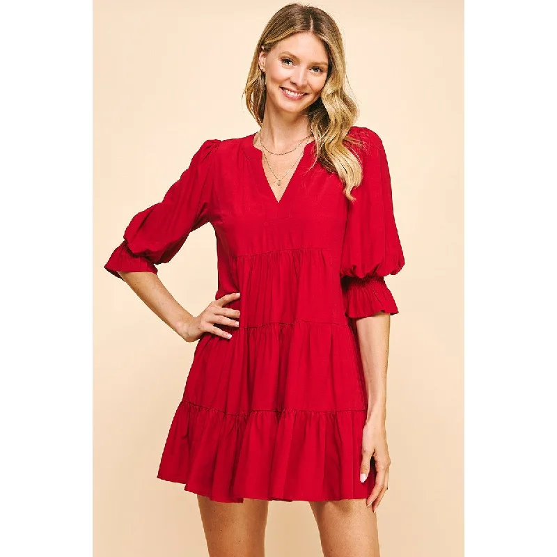 Veronica V Neck Tiered Mini PINCH Dress Tunics Silk luxurious