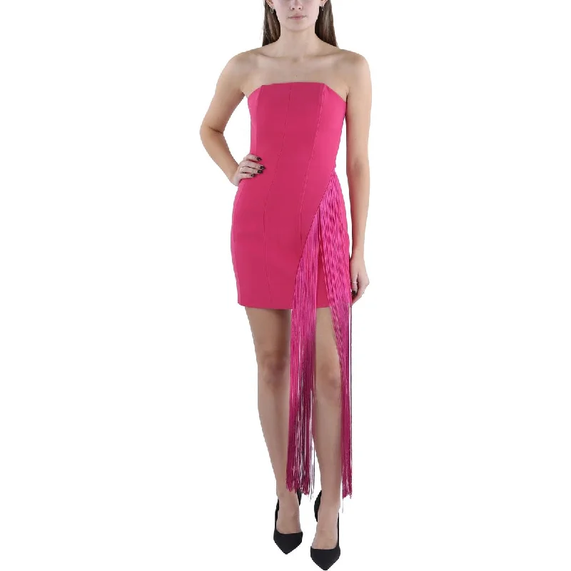 Capri Womens Strapless Fringe Cocktail And Party Dress Tunics Silk luxurious