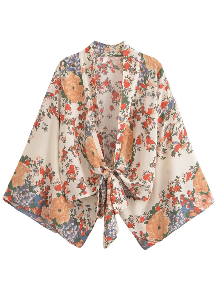 Whispering Blooms Boho Floral Print Crop Top Crop Top Seamless Stretchy