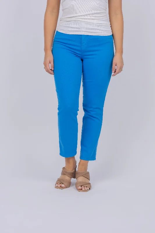 L'AGENCE Alexia H/R Crop Cigarette Pant in Neon Blue Soft Stretch Leggings