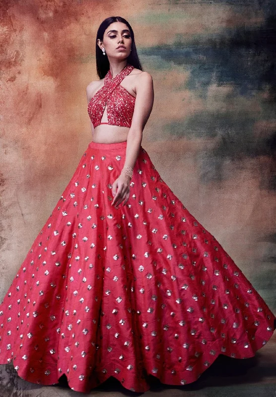 Halter Drape Crop Top & Skirt Set Jersey Fabric Tulle Fabric Batik Fabric