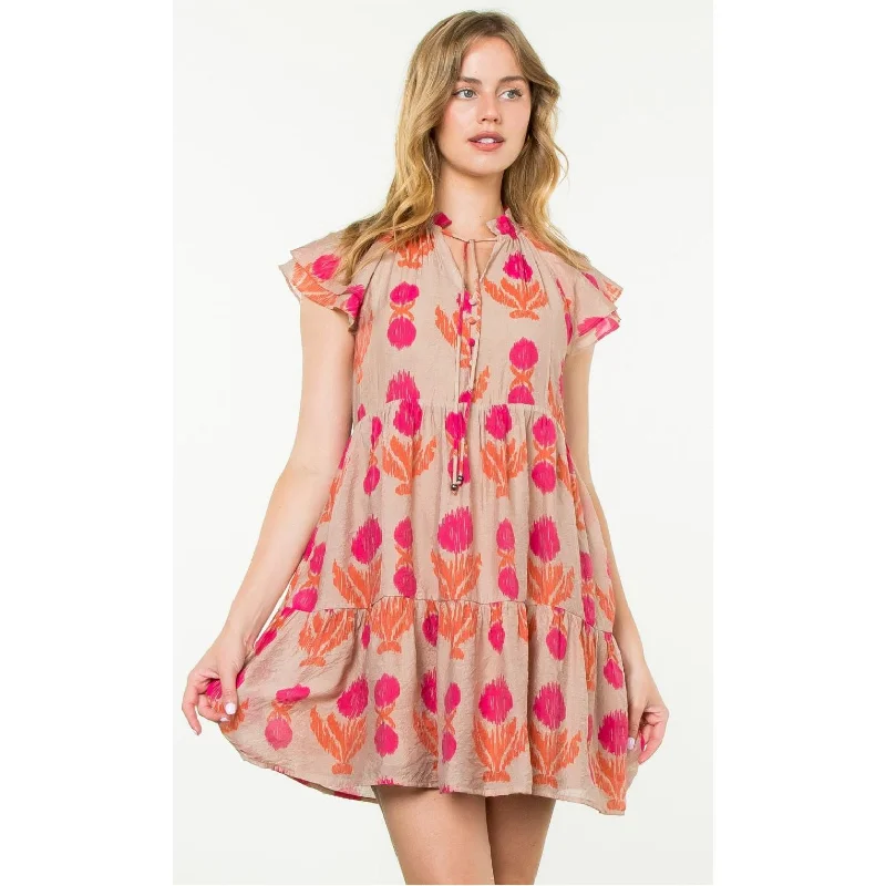 Nelly Rose Print Tiered THML Dress Square Neckline Feminine