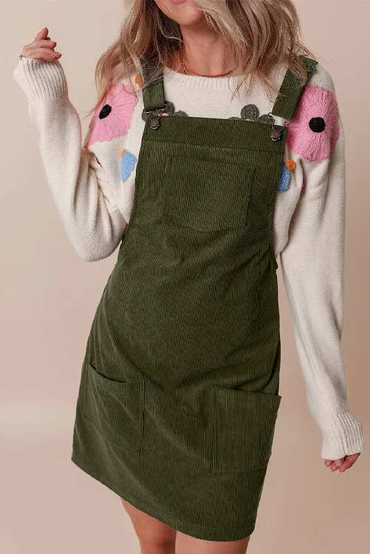Vineyard Green Front Pockets Corduroy Dress Tunics Formal black