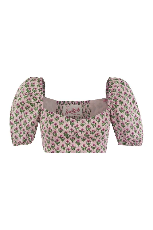 Crop top with floral print Nylon Fabric Polyester Fabric Spandex Fabric