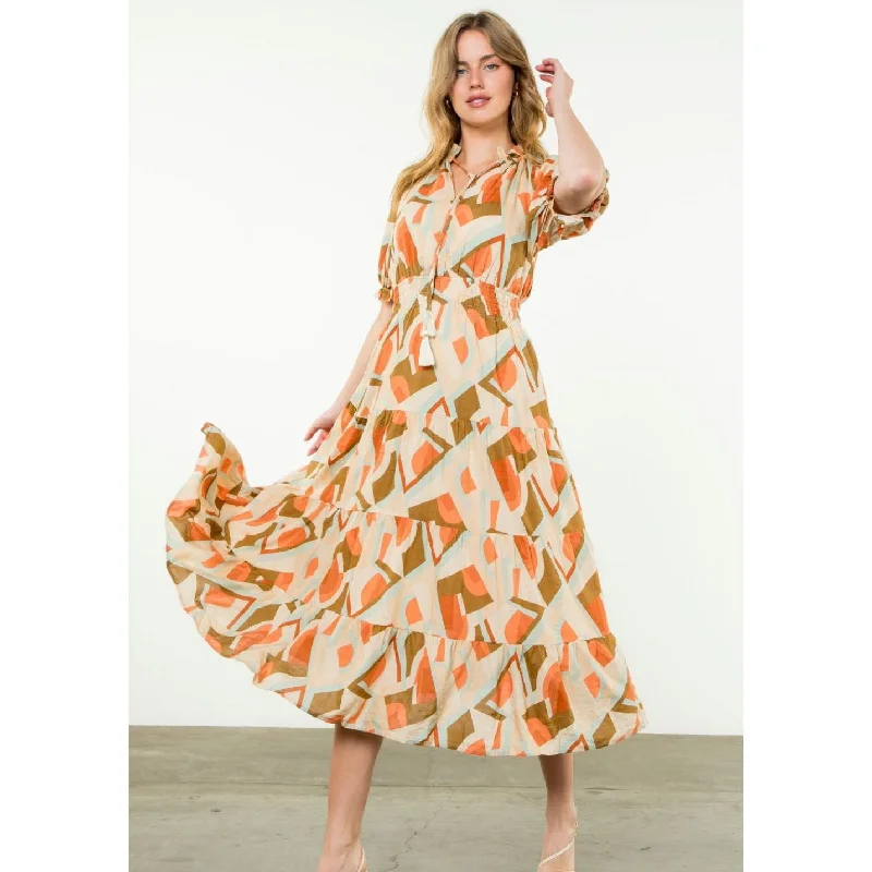Arena Geometric Printed Midi THML Dress Boatneck Modish Everyday