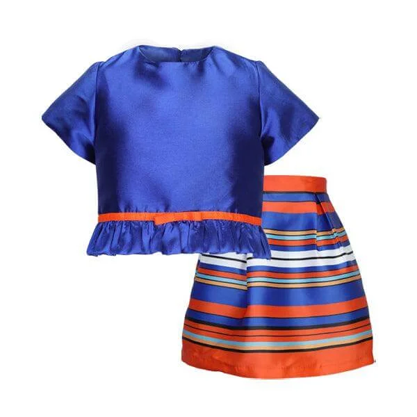 BLUE CROP TOP WITH BOTTOM RUFFLE AND INVERTED PLEAT SKIRT SET Plaid Crop Top Polka Dot Checkered BLUE CROP TOP WITH BOTTOM RUFFLE AND INVERTED PLEAT SKIRT SET Plaid Crop Top Polka Dot Checkered