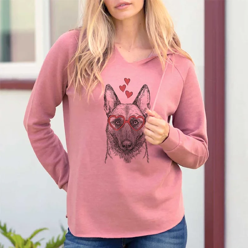 Valentine Gunther the Belgian Malinois - Cali Wave Hooded Sweatshirt Hoodie with Hem Raw Edge Edgy Unfinished Valentine Gunther the Belgian Malinois - Cali Wave Hooded Sweatshirt Hoodie with Hem Raw Edge Edgy Unfinished