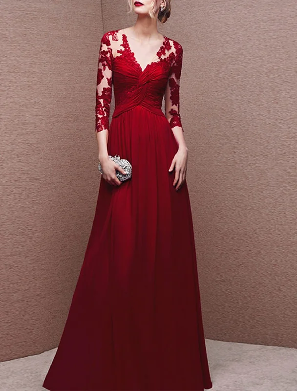 A-Line Evening Gown Party Dress Elegant Dress Formal Wedding Guest Floor Length 3/4 Length Sleeve V Neck Stretch Chiffon with Buttons Ruched Appliques Tunics Denim casual A-Line Evening Gown Party Dress Elegant Dress Formal Wedding Guest Floor Length 3/4 Length Sleeve V Neck Stretch Chiffon with Buttons Ruched Appliques Tunics Denim casual