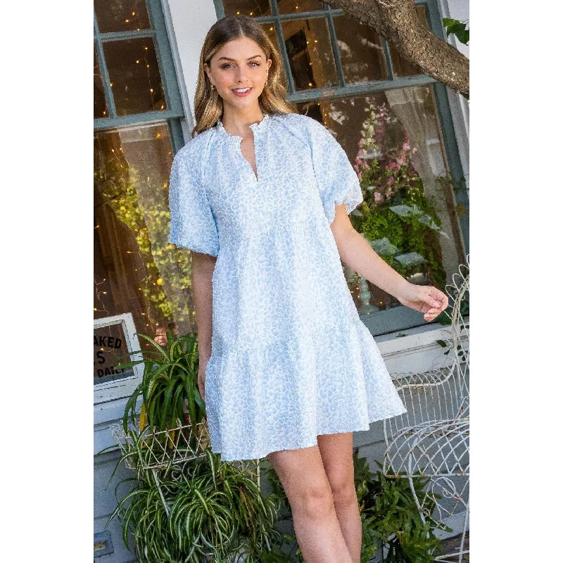 Sharon Puff Sleeve Textured Cheetah Print THML Dress- SALE Tunics Sophisticated sleek