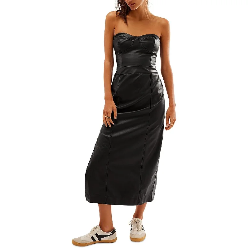 Mira Womens Faux Leather Midi Cocktail And Party Dress Tunics Print Colorful