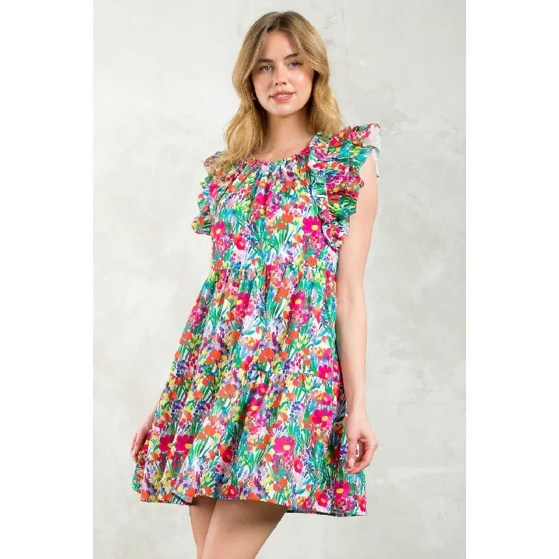 Aretha Flutter Sleeve Floral Midi THML Dress SALE Shift Classic Vintage