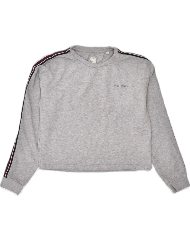 JACK WILLS Womens Crop Top Long Sleeve UK 12 Medium Grey Cotton Sports Hooded Caped Shawl Collar JACK WILLS Womens Crop Top Long Sleeve UK 12 Medium Grey Cotton Sports Hooded Caped Shawl Collar