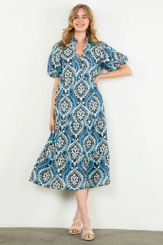 Connie Puff Sleeve Tiered Printed THML Dress Tunics Evening elegant