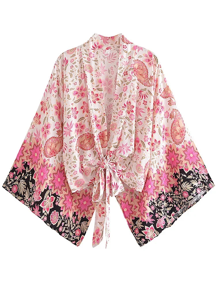 Cherished Bloom Boho Floral Print Crop Top Mesh Blend Leather Blend Suede Blend