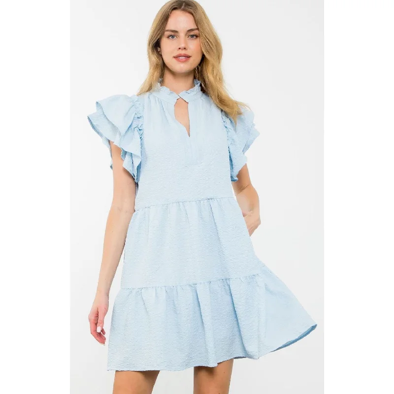 Myra Light Blue Flutter Sleeve THML Dress-SALE Tunics Hiking breathable