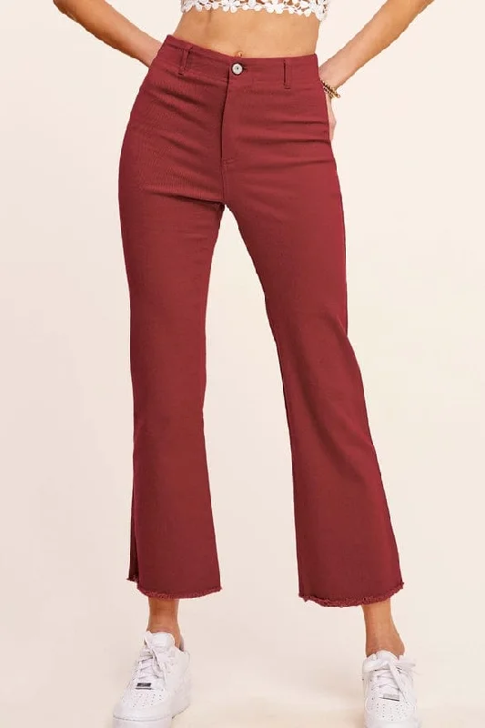 La Miel Soft Washed All Season Stretchy Pants in Baked Clay Trendy Wide-Legged Trousers
