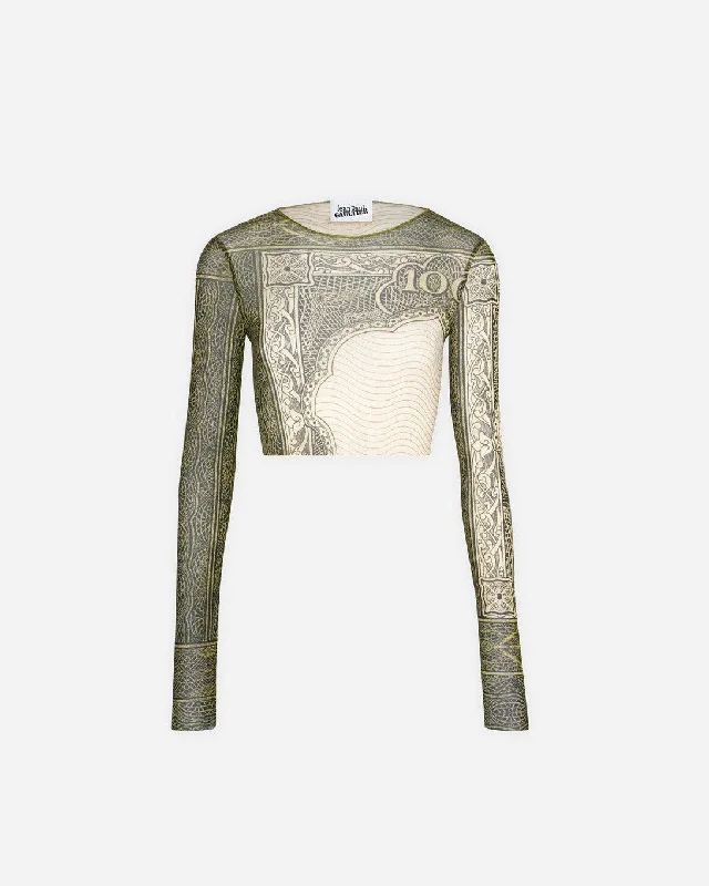 Crew Neck Long Sleeves Crop Top Printed "Cartouche" Layered Multi-layer Single Layer Crew Neck Long Sleeves Crop Top Printed "Cartouche" Layered Multi-layer Single Layer
