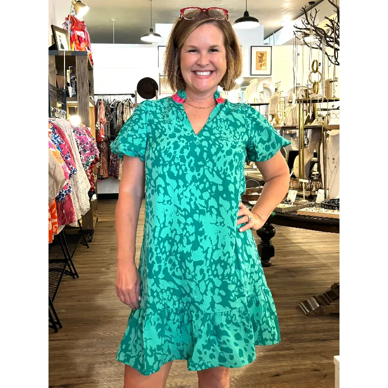 Everly Puff Sleeve Print Midi THML Dress Casual Short Summer