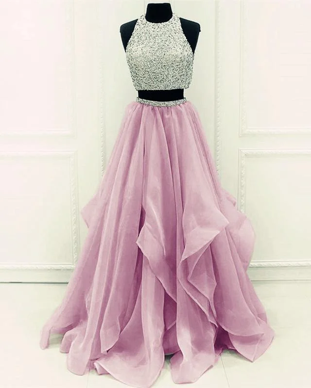 Sequins Beaded Organza Layered Two Piece Ball Gowns Prom Dress,Wedding Party Dress Tunics Spring floral Sequins Beaded Organza Layered Two Piece Ball Gowns Prom Dress,Wedding Party Dress Tunics Spring floral
