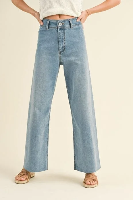 Miou Muse Straight Wide Leg Denim Pants in Denim Elegant High-Waist Pants