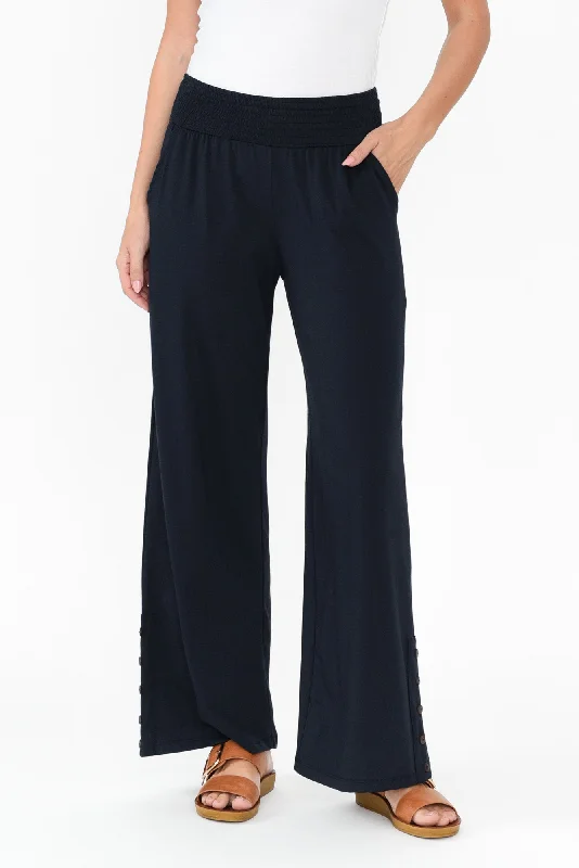 Angelica Navy Cotton Shirred Pants Modern Skinny Pants