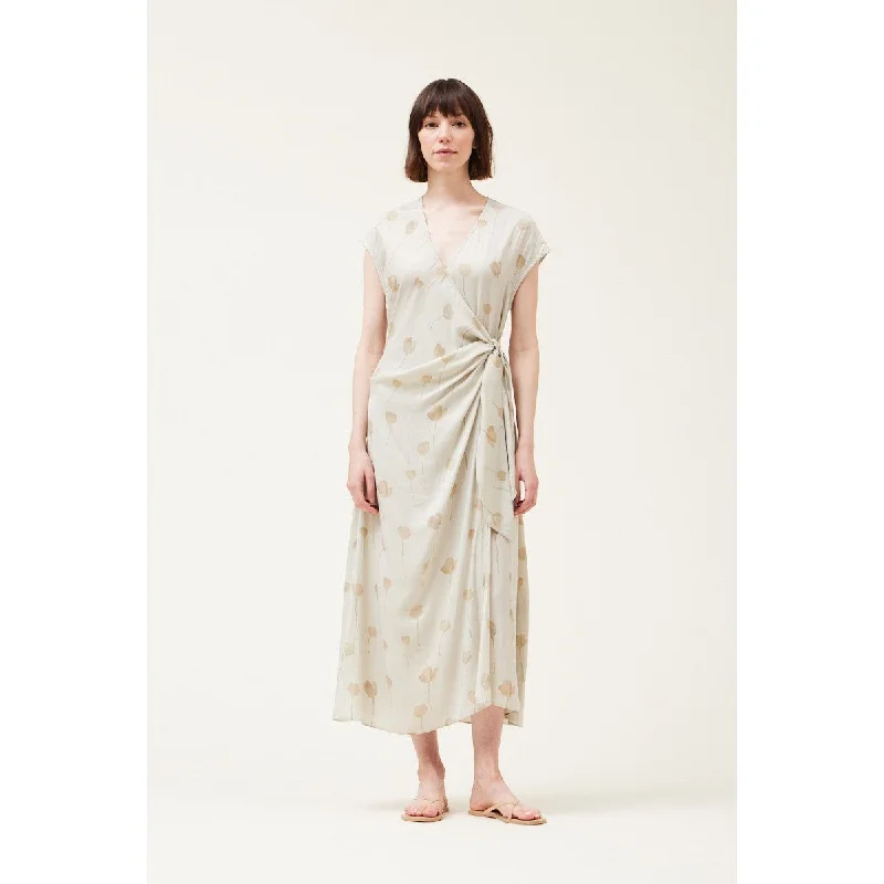 Miriam Fog Tied Wrap Satin Print Maxi Grade and Gather Dress Tunics Chic elegant