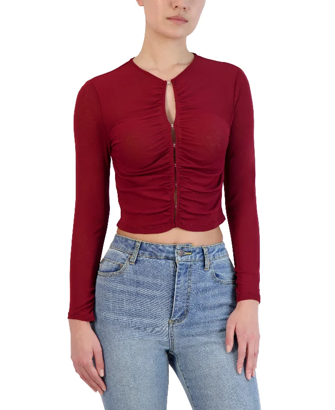 Women's Ruched Zip-Front Crop Top Cotton Fabric Linen Fabric Terry Fabric