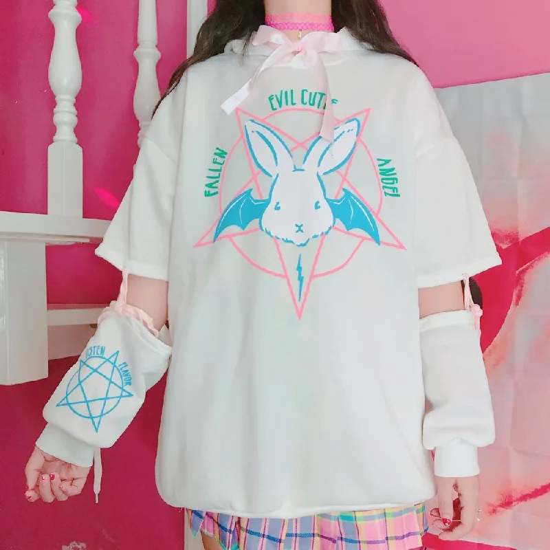 Satanic Bunny Hoodie Zip Hoodie Drawstring Kangaroo Pocket