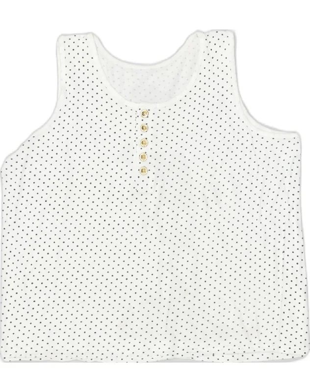 VINTAGE Womens Crop Top UK 20 2XL White Polka Dot Front Pockets Side Pockets Patch Pockets VINTAGE Womens Crop Top UK 20 2XL White Polka Dot Front Pockets Side Pockets Patch Pockets