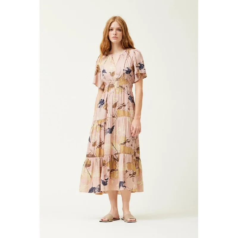 Analitza Pink Smoke Printed Midi Grade and Gather Dress Floral Print girly