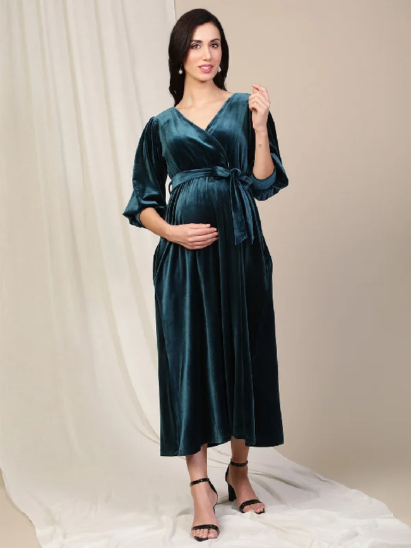 Velvet Maternity Party Dress Tunics Lace romantic