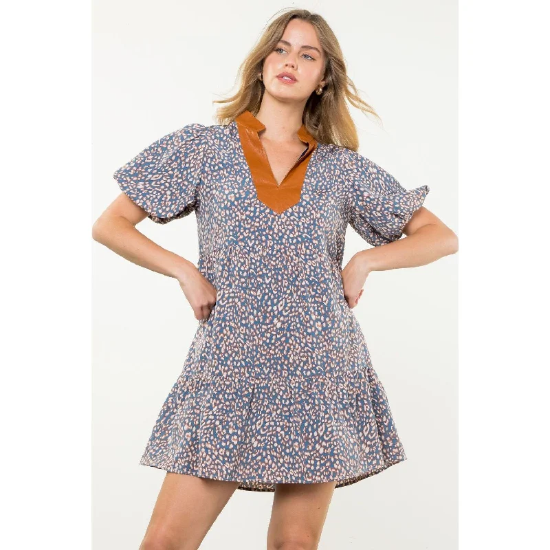 Twila Puff Sleeve Print Midi THML Dress Tunics Long Elegant
