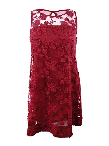 Signature by Robbie Bee Womens Petites Mesh Floral Party Dress Red PS Satin Halter Glamorous