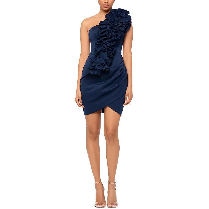Womens One Shoulder Ruffle Cocktail And Party Dress Tunics Seasonal trendy