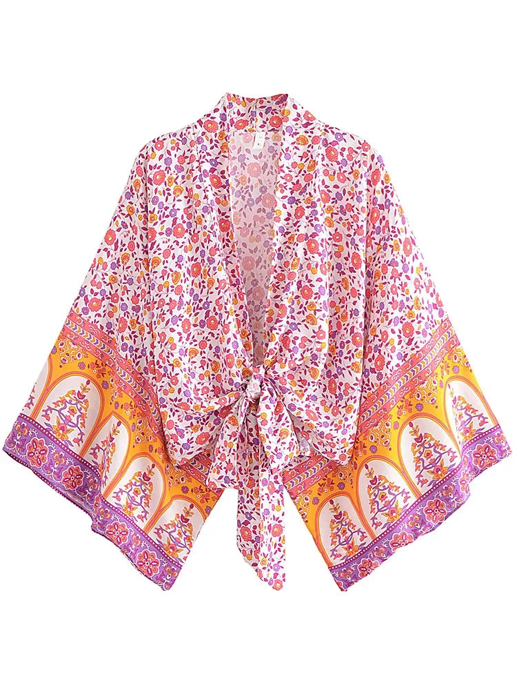 Blushing Petal Boho Floral Print Crop Top Chenille Blend Fleece Blend Nylon Blend