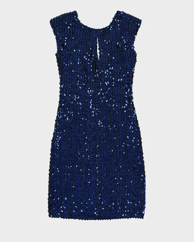 Vintage 1990s Blue Sequin Party Dress - S Crew Neckline Casual