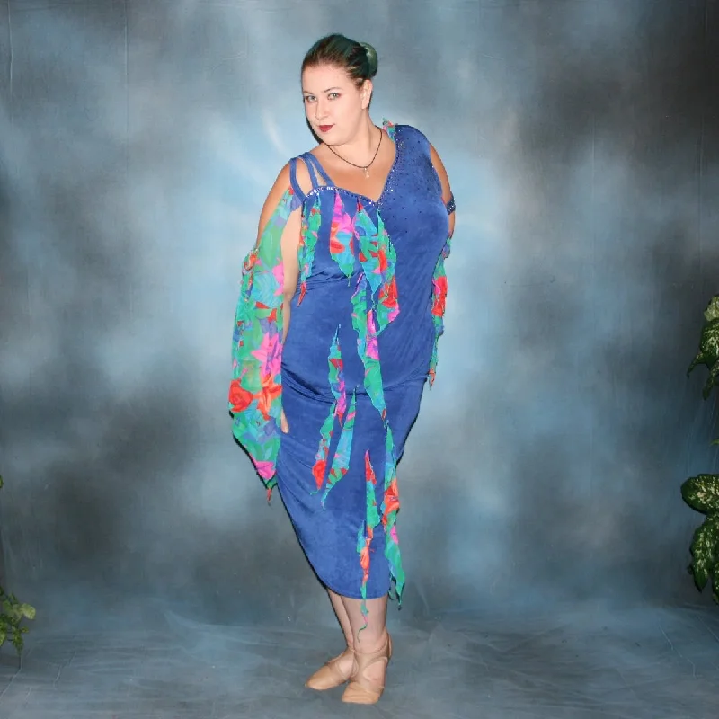Blue Plus Size Latin-Rhythm Dress with Tropical Print Accents-Tropical Fun Tunics Floral girly Blue Plus Size Latin-Rhythm Dress with Tropical Print Accents-Tropical Fun Tunics Floral girly