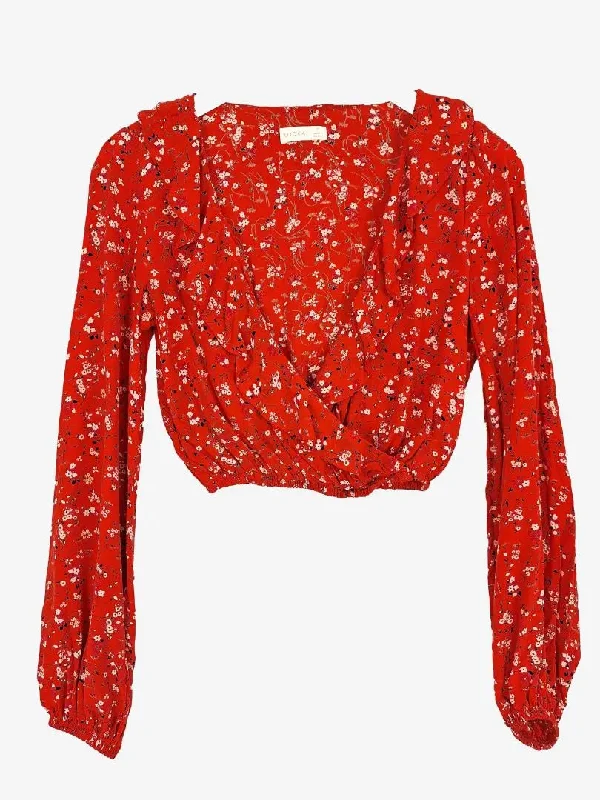 Kookai Romantic V Neck Crop Top Size 6 Spandex Blend Rayon Blend Denim Blend