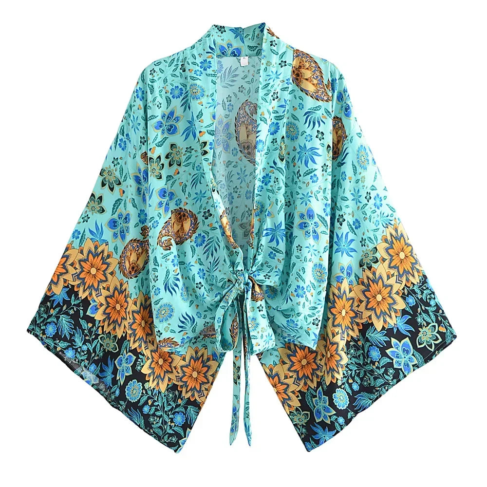 Serenity Bloom Boho Floral Print Crop Top Lace Blend Ribbed Blend Corduroy Blend