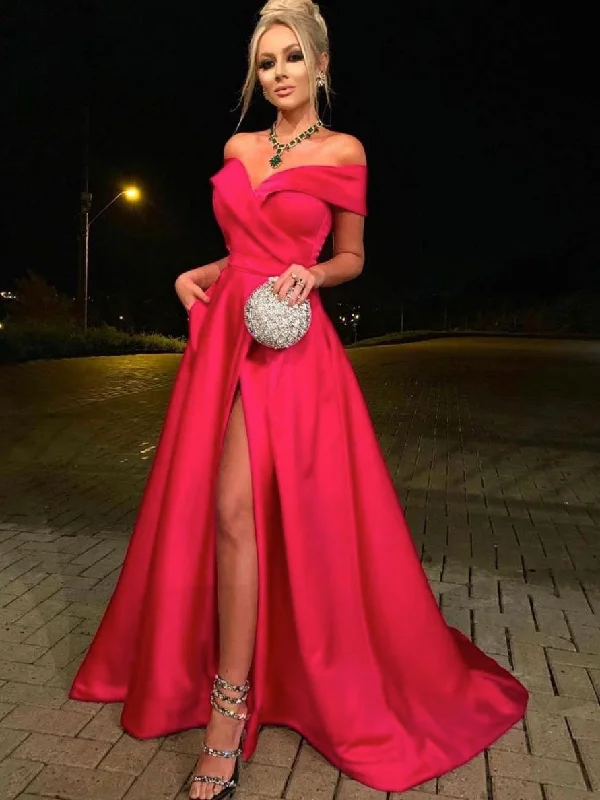 Fuchsia off shoulder satin long prom dress,Sexy evening dresses,Wedding Party Dress Tunics Cozy comfortable Fuchsia off shoulder satin long prom dress,Sexy evening dresses,Wedding Party Dress Tunics Cozy comfortable