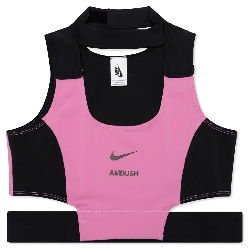 Nike x AMBUSH Women's NRG Ambush Crop Top - Magic Flamingo/Black Denim Fabric Leather Fabric Suede Fabric Nike x AMBUSH Women's NRG Ambush Crop Top - Magic Flamingo/Black Denim Fabric Leather Fabric Suede Fabric