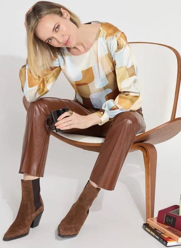 Lysse Elysse Vegan Leather Ankle Pants in Whiskey Soft Stretch Trousers