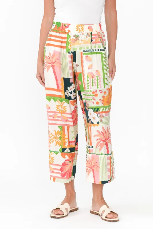 Paola Green Tropical Pants Classic Straight-Leg Pants