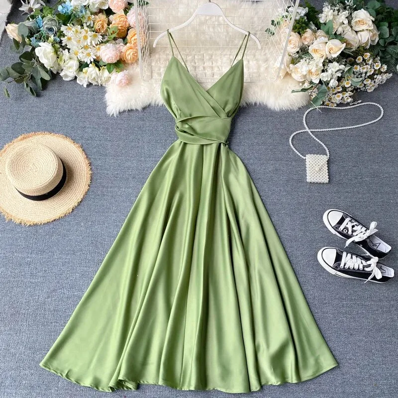 Elegant Sexy Backless High Waist Pleated Slip Dress Fairy A-line Summer Beach Vacation Vestidos Slim Women Evening Party Dress Tunics Sophisticated sleek Elegant Sexy Backless High Waist Pleated Slip Dress Fairy A-line Summer Beach Vacation Vestidos Slim Women Evening Party Dress Tunics Sophisticated sleek