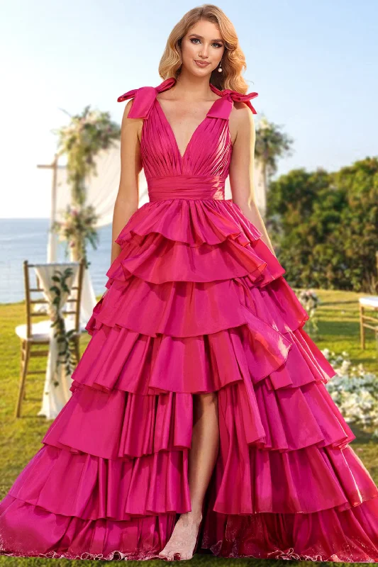 A-Line/Princess V-Neck Long Prom Evening Party Dresses with Split Side & Ruffles Tunics Stylish elegant A-Line/Princess V-Neck Long Prom Evening Party Dresses with Split Side & Ruffles Tunics Stylish elegant