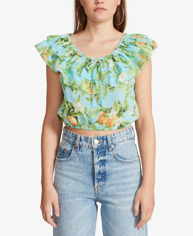 Women's Zest For Life Printed Crop Top Rayon Fabric Velvet Fabric Corduroy Fabric