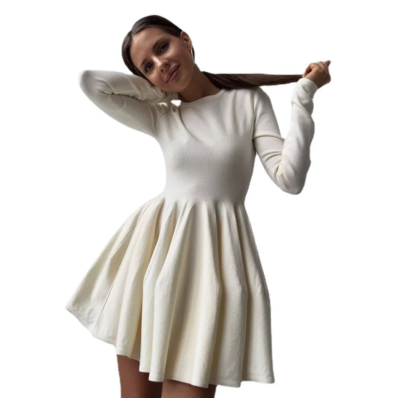 French Waistline Long-sleeved Slim-fit Bottom Knit Dress Women Autumn Winter Casual A-line Evening Party Dresses O-neck Tunics Summer linen French Waistline Long-sleeved Slim-fit Bottom Knit Dress Women Autumn Winter Casual A-line Evening Party Dresses O-neck Tunics Summer linen