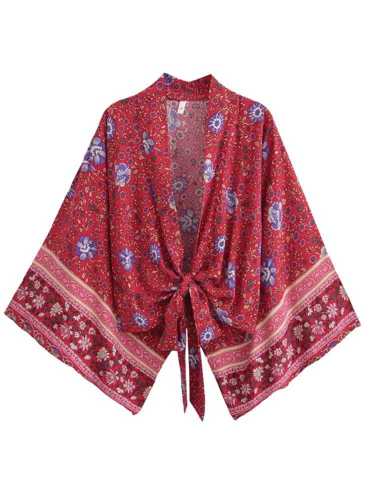 Heartfelt Blooms Boho Floral Print Crop Top Front Pockets Side Pockets Patch Pockets