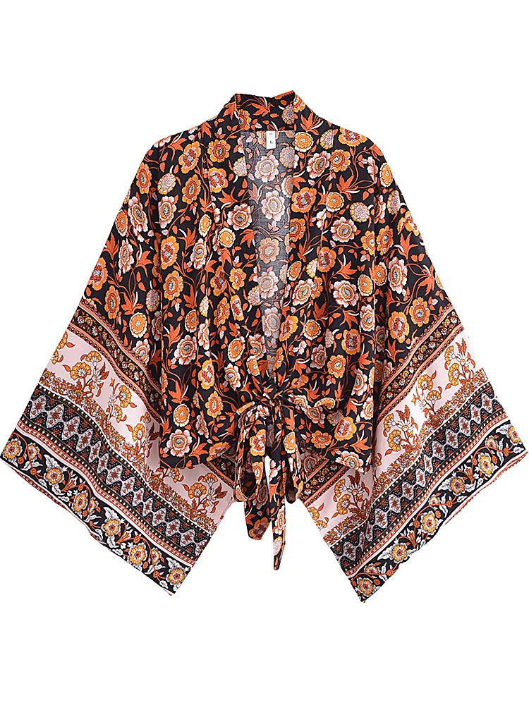 Midnight Marigold Boho Floral Print Crop Top Elasticated Padded Insulated