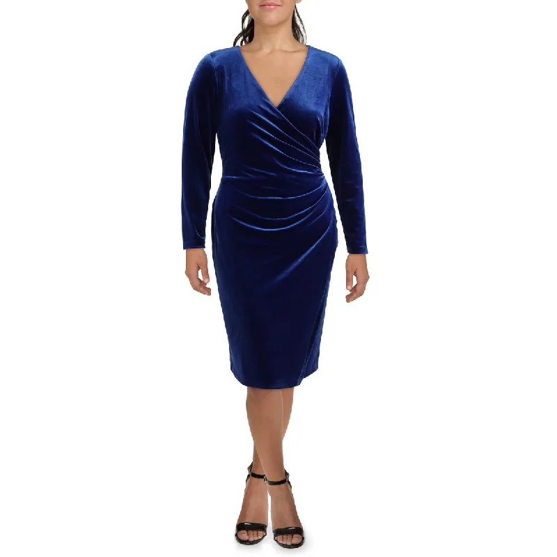 Womens Velvet Surplice Cocktail And Party Dress Tunics Wedding white